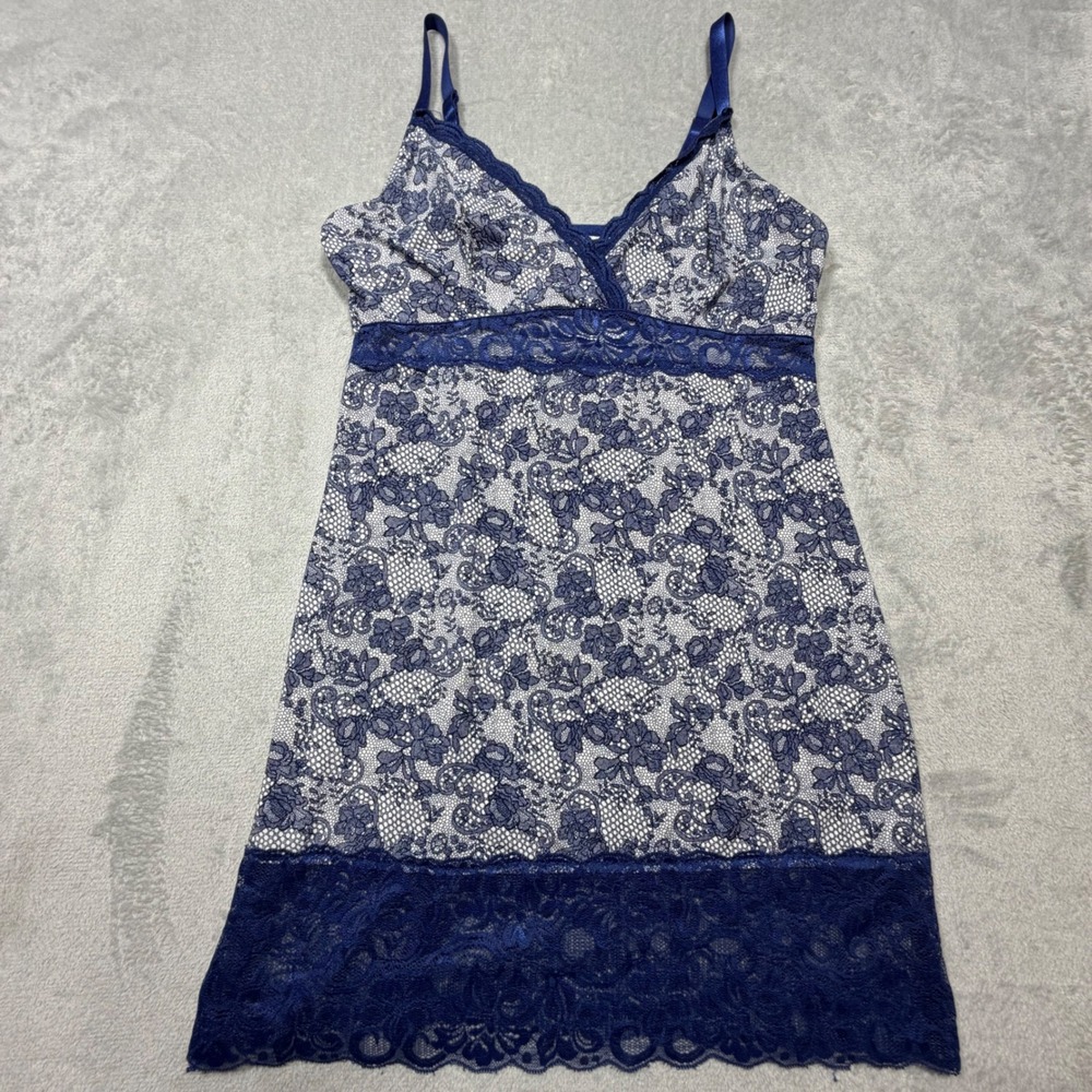 Y2K Slip DreMarilyn Monroe Blue White Floral Lace Chemise Lingerie Nightie  1X s